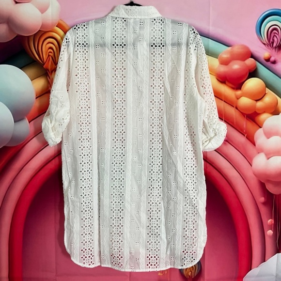 La Blanca Swim Suit Coverup NEW White Eyelet Button-Up Shirt - Picture 4 of 12